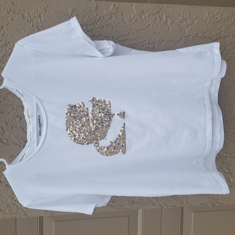 Karl Lagerfeld Gold profile tee | Ladies XL | Cotton | White short sleeves